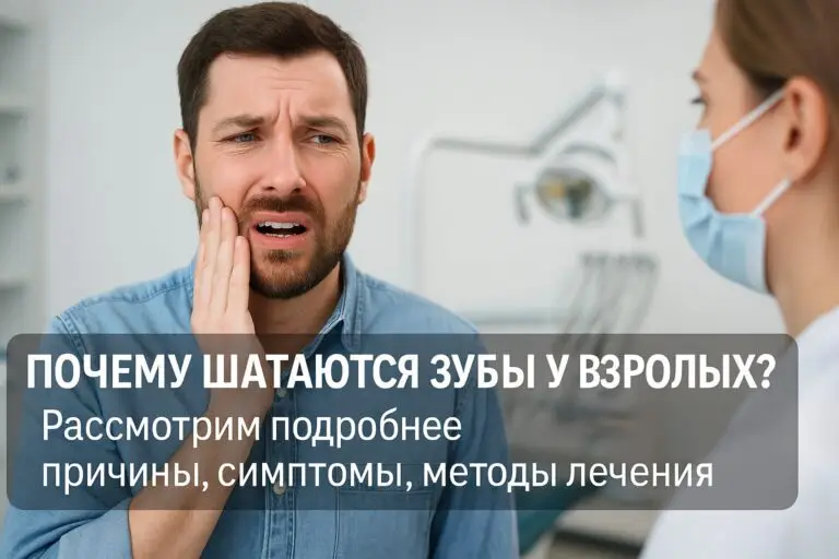 Мужчина в стоматологическом кабинете держится за щёку, испытывая дискомфорт, рядом стоит стоматолог в маске.