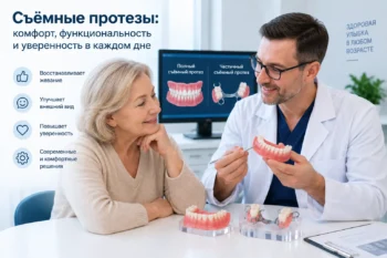 Стоматолог консультирует пациентку по поводу восстановления конструкции на импланте