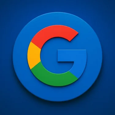 Отзывы пациентов о стоматологии Имплант Эксперт Логотип Google в фирменных цветах на матовом синем фоне