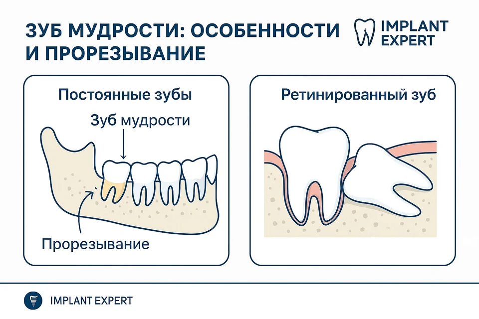 анатомия и прорезывание зуба мудрости ретинированный зуб схема удаления осложнения